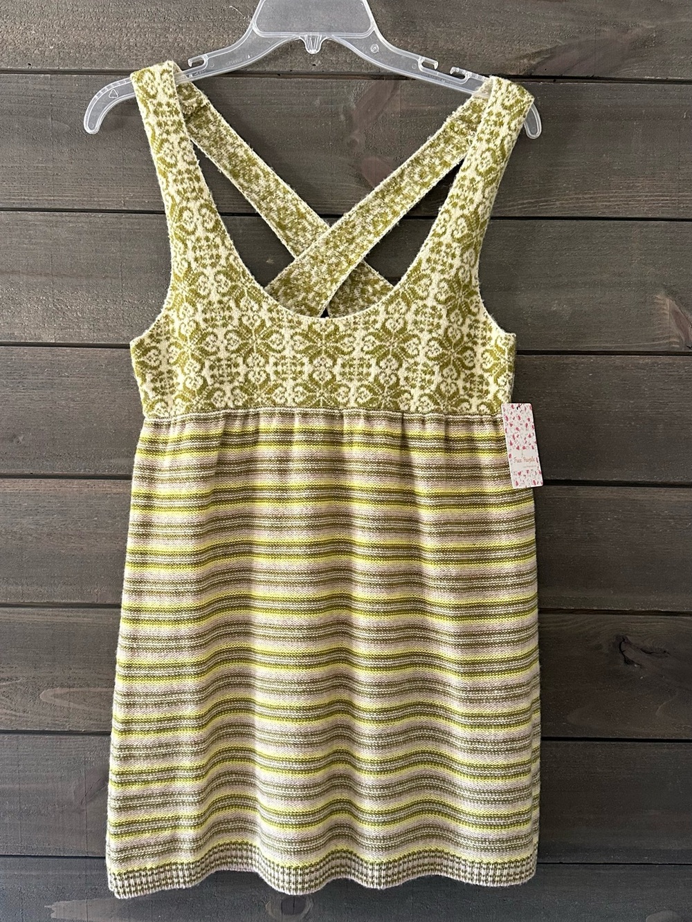NWT FREE PEOPLE Olive Patterned Knit Crossback Dress